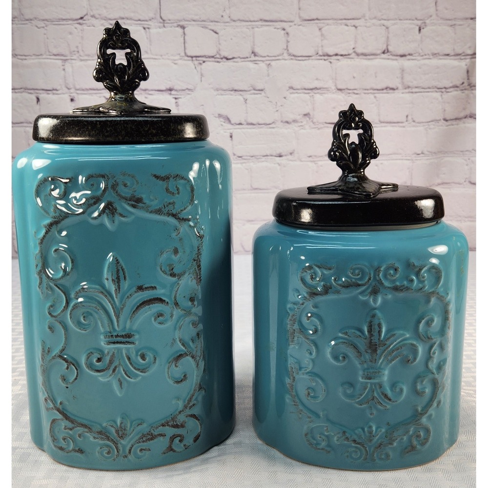 Blue "Antique" Set Of 2 Canisters - American Atelier New